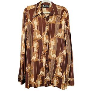 VTG Leonardo Strassi 70s Mens Dagger Long Sleeve Art Deco Button Up Shirt Large